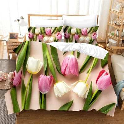 Bloem Tulp Elegant Bloemen 3d Dekbedovertrek voor Vrouwen Cadeaus Luxe Moederdag Warme Cadeaus voor Slaapkamerdecoratie Queen King Size 135x200cm 2pcs