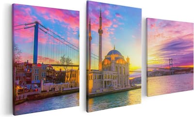 Artaza Canvas Schilderij Drieluik Kleurrijke Ortakoy Moskee In Instanbul - 120x60 - Foto Op Canvas - Canvas Print