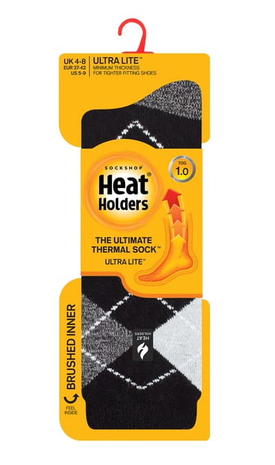 Heat Holders Dames Ultra Lite thermo geklede sokken - Zwart / Grijs (Valletta)
