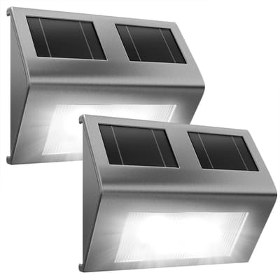 Monzana 2x Wandlamp - Waterdicht Zonne energie RVS - 140x95x25mm