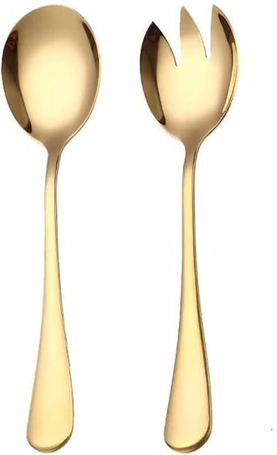 Stainless Steel Saladeset - 2-delige Set met Zilveren Saladelepel, Vork en Tangen voor Stijlvol Serveren