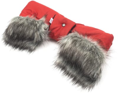 New Baby kinderwagen handenmof met bont rood - Wantenmof