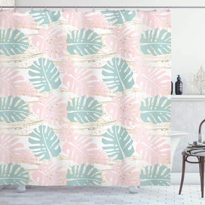 ABAKUHAUS Douchegordijn – Wit/Multicolor Monstera – 175x180 cm