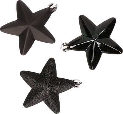 Decoris kersthanger sterren - 6x st - zwart - 7 cm - kunststof - kerstornamenten - kerstversiering