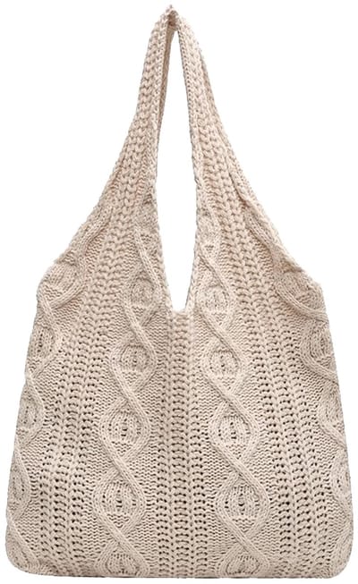 1 Piece Women's Beach Bag, Braided Pattern, Knitted Shoulder Bag, Mesh Beach Bag for Beach Travel, Shopping, Daily Use - ShopVlot