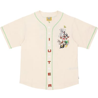 Looney Tunes honkbalshirt voor heren, cremekleurige knopenjas