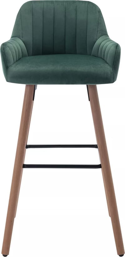 Vente-unique Barkruk van fluweel en metaal met beukenhouteffect - Donkergroen - ELEANA L 47 cm x H 98 cm x D 52 cm