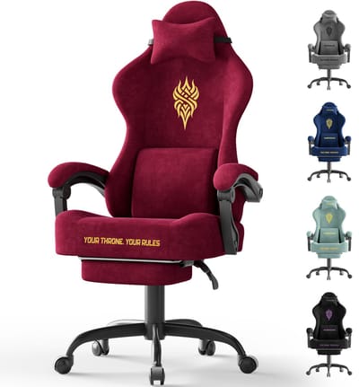 Soontrans - Gamingstoel Ergonomische - Gamingfauteuil Bureaustoel -Voetsteun - Hoofdsteun - Lendensteun - Ademende Fluwelen Stof -ideaal voor Lange Gaming- en Werksessies - Rood