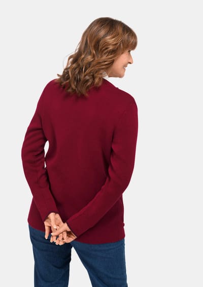Lang tricot jasje met contrastkleurige sierranden - donkerrood - Gr. 40 van Goldner Fashion