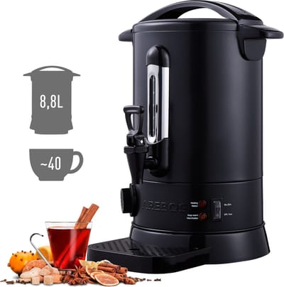 AREBOS Catering Koker 8,8 L | roestvrij Staal Warmwaterdispenser 950W | Heetwaterkoker | Theekoker met traploze temperatuurregelaar 30-110 °C |Thee Koffie Glühwein Ketel | Waterkoker | Glühweinfornuis