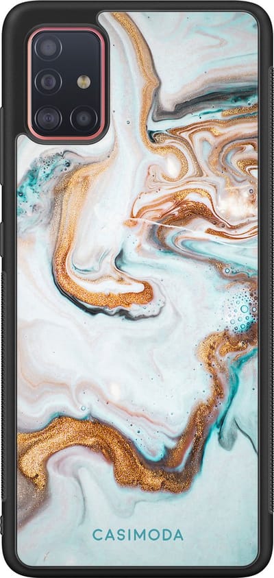 Casimoda® hoesje - Geschikt voor Samsung Galaxy A51 - Marmer Blauw Goud - Zwart TPU Backcover - Marmer - Blauw