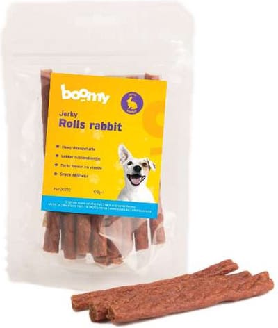 Boomy - Jerky Roll Rabbit - Glutenvrije hondensnacks - Kauwstaafjes hond - Hondensnoepjes met konijn - 3 x 100g