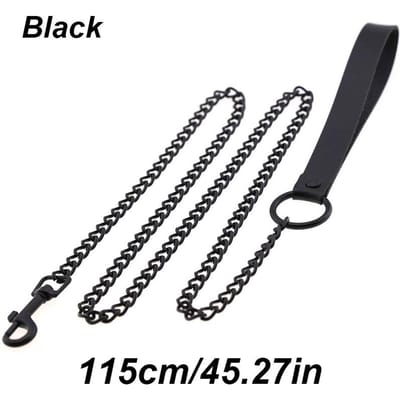 115cm Laisse Chaîne Géante pour Chien Robuste Anti-Morsure Poignée en Cuir Métal Durable Résistante aux Morsures Laisse d'Éducation pour Chien Laisse Chaîne Géante pour Chien noir