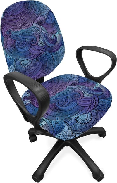 ABAKUHAUS abstracte bureaustoel met overtrek, oceaan-geïnspireerde paisley, decoratieve beschermhoes in rekstof, paarsblauw