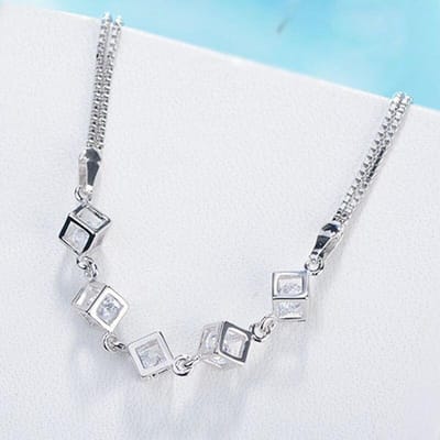 925 Sterling Zilveren Geluksarmbandjes Manchet Kubus Doosje Modebedel Ketting Bangle Dames Meisjes Sieraden Cadeau Zilveren Pulseiras white