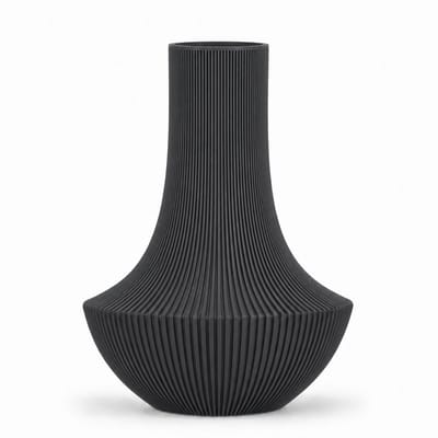 Shinto - Japandi Vaas - 18 cm - Matt Zwart - Japandi Stijl Vaas - Organische Vorm - Ribbel Vaas - Moderne Minimalistische Woondecoratie