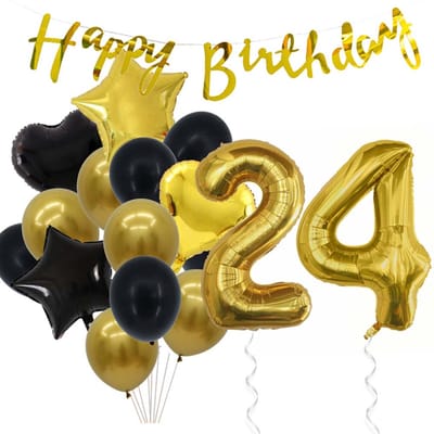 Snoes Ballonnen 24 Jaar Feestpakket – Versiering – Verjaardag Set Goldie Cijferballon 24 Jaar -Heliumballon