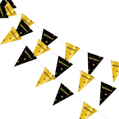 Q2P - Slingers - Gefeliciteerd - Verjaardag - Versiering - Decoratie - Feestversiering - Vlaggenlijn - Goud - Zwart