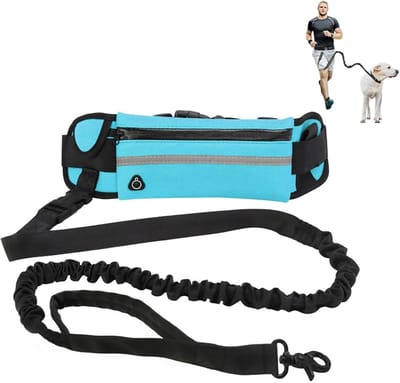 Hands Free Hondenriem Voor Hardlopen Wandelen, Hondenriem Met Verstelbare Bungee Taille En Buidel Voor Middelgrote Honden (Color : Blauw)