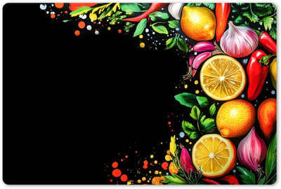 Placemats 45x30 cm - Placemat kunststof - 1 stuk - Citroenen - Peper - Kruiden - Graffiti - Verf - Abstract - Borden onderleggers - Decoratie voor op tafel - Keuken tafeldecoratie accessoires - Vinyl onderlegger - Tafelversiering