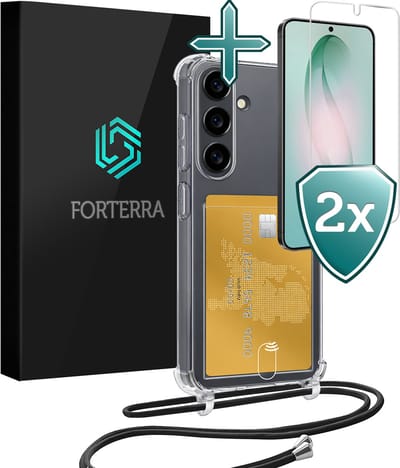 Hoesje Geschikt voor Samsung S26 Pashouder Case Siliconen Hoes Met Koord Met 2x Screenprotector - Hoes Geschikt voor Samsung Galaxy S26 Met Telefoonkoord Hoesje Back Cover Met Pasjeshouder - Transparant