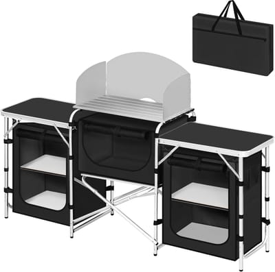 Mila Shop Opvouwbare campingkast - Campingkeuken - Kampeerkeuken - Inklapbaar - Aluminium - Incl. draagtas - 175x110x40cm