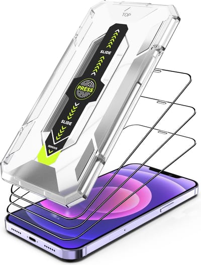 Screenprotector geschikt voor iPhone 12 / 12 Pro - 3x Volledig Dekkende Full Gehard Glas Tempered Glass Screen Protector + One-Step Montage Frame