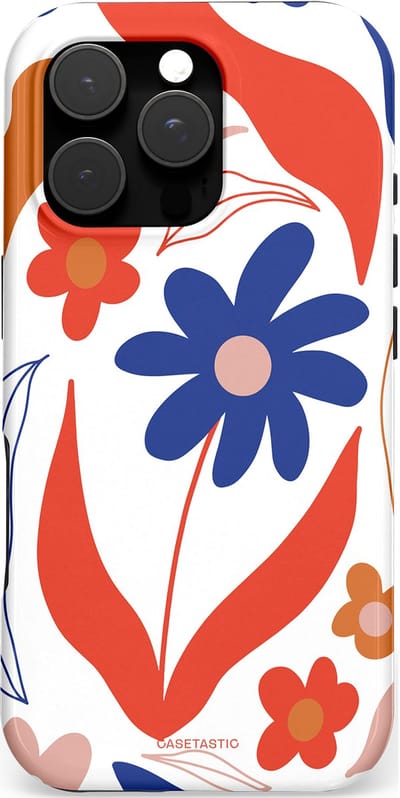 Casetastic hoesje geschikt voor Apple iPhone 16 Pro - MagSafe - Dubbellaagse bescherming - Kleuren in bloei - Fashion Case - Wit Rood Perzik Donkerblauw