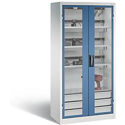 C+P Comfort acculaadkast met kijkvenster van acrylglas, H 1950 x B 930 x D 500 mm, lichtgrijs/blauw