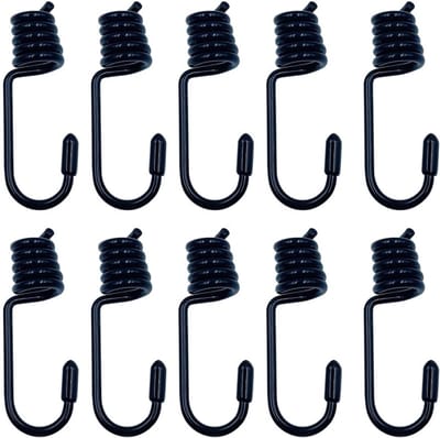 10 stuk koolstofstalen bungeehaken, schokkoordhaak, elastisch touw met spiraaluiteinde, voor dekzeilen, paviljoens, PVC-banners, campinghoezen (8 mm, zwart)