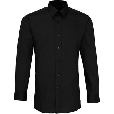Premier Heren Colours Popeline Getailleerd overhemd met lange mouwen (Zwart)
