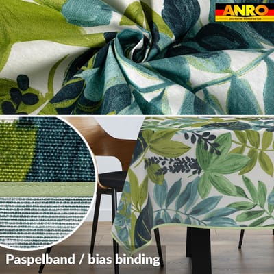 ANRO Tafelkleed Tropische bladeren Groen 180x140cm Met sierband Afwasbaar Waterafstotend