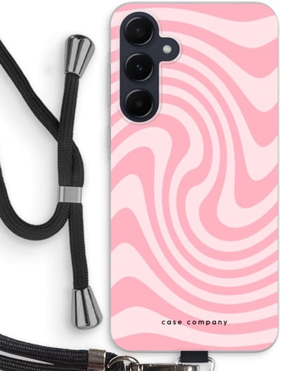 Case Company® - Hoesje met koord geschikt voor Samsung Galaxy A55 hoesje met Koord - Swirl Roos - Telefoonhoesje met Zwart Koord - Bescherming aan alle Kanten en Over de Schermrand