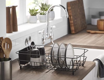 Simplywire Afdruiprek - Roestwerend droogrek - Chroom met zwarte bestekmand