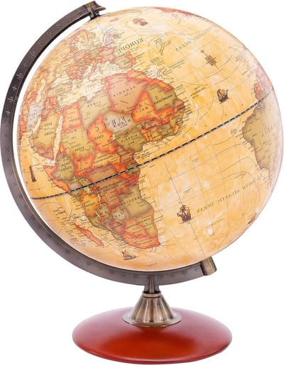 Antieke Globe Met Houten Basis - Wereldbol 30cm Diameter Vintage Decoratieve Rotatie Groot
