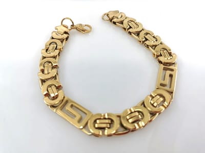 Armband - Heren - RVS - Goudkleurig - Koningsschakel - met labyrint schakel - L 22 cm - Breedte 10 mm