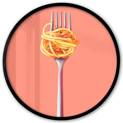 Poster in lijst Rond - Fotolijst 40x40 cm - Posters - Vork - Spaghetti - Artistiek - Roze - Ronde posterlijst zwart - Decoratie - Wanddecoratie woonkamer - Muurdecoratie slaapkamer