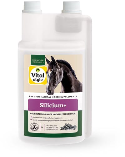 VITALstyle Silicium + - Paarden Supplement - Unieke Gepatenteerde Vorm Van Silicium - Met MSM & Glucosamine - 1 L