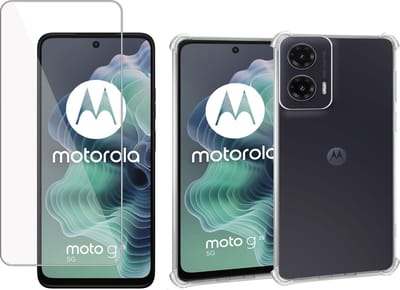 Geschikt voor Motorola Moto G35 - Hoesje + Screenprotector – Gehard Glas Cover + Shock Proof Case - Transparant