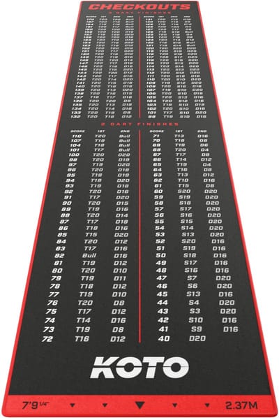 KOTO - Carpet Checkout Dartmat - Rood 237 x 60 cm - Score Indicator - Antislip