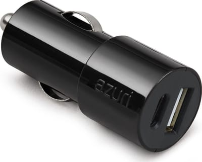 Azuri autolader met USB type C en USB type A poort - 30W - Universeel - Zwart