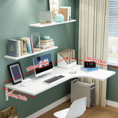 Houten Wandtafel - Opklapbaar Bureau - Ruimtebesparend Werken - Versterkte Stalen Beugel - 10 Maten Beschikbaar - Wit