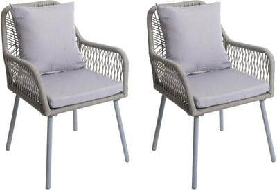 Set van 2 tuinstoelen MCW-O12, outdoor zit-/rugkussen aluminium rope weave Rope ~ grijs, grijze hoes