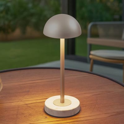 Lindby - Terraslampen- met dimmer - 1licht - Metaal, ABS, polycarbonaat - H: 27.8 cm - champagnegoud, travertijn - Inclusief lichtbron