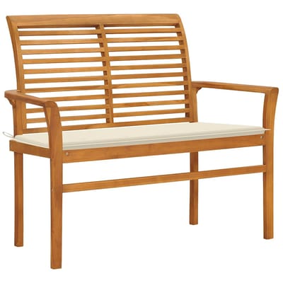 vidaXL - Tuinbank - met - crèmekleurig - kussen - 112 - cm - massief - teakhout