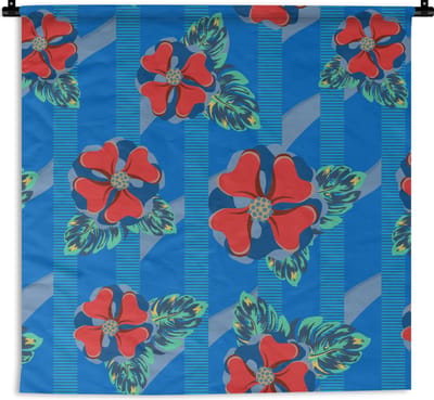 Wandkleed - Wanddoek - Hibiscus - Hawaii - Rood - Patroon - Bloem - 90x90 cm - Wandtapijt