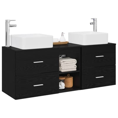 vidaXL - Badkamerkast - set - 3 - st - Zwart - eiken - 129 - x - 41 - x - 80 - cm - Bewerkt - hout