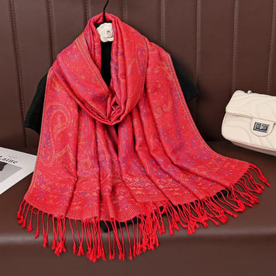 Luxe Herfst Kasjmier Pashmina Sjaal Dames Wikkel Warme Winter Sjaals Design Print Vrouwelijke Foulard Katoenen Sjaals Sjaal 70x175cm red