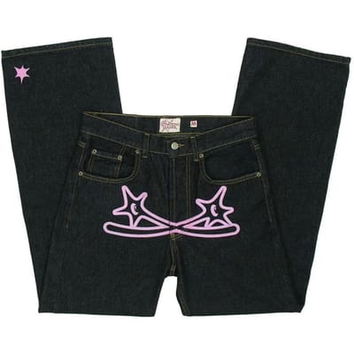 Nieuw Amerikaans High Street Hip Hop Trendy Merk Ster Letter Print Jeans Heren Rechte Casual Wijde Pijpen M black
