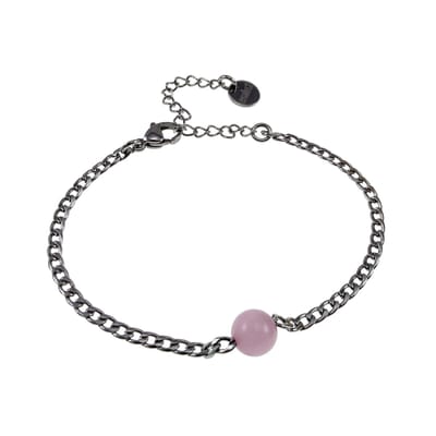 Armband Dames - RVS - Cubaanse Schakelarmband met Roze Kattenoogsteen – Verstelbaar 15cm tot 19cm